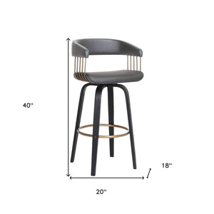 Homeroots 31" Gray And Black Faux Leather Swivel Bar Height Bar Chair   534471