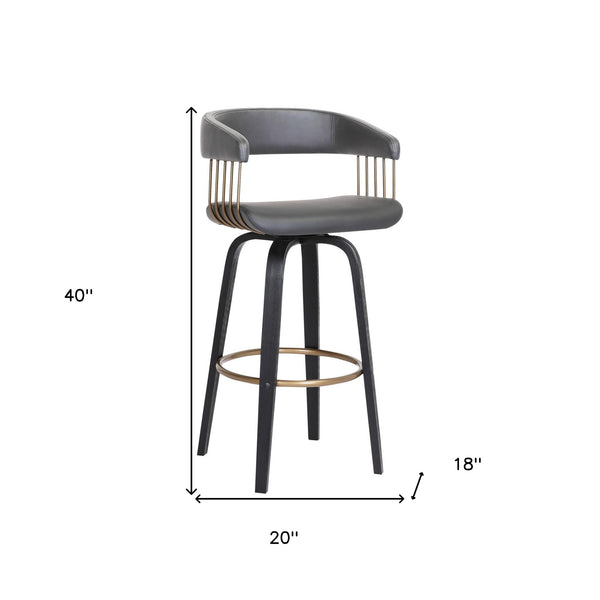 Homeroots 31" Gray And Black Faux Leather Swivel Bar Height Bar Chair   534471