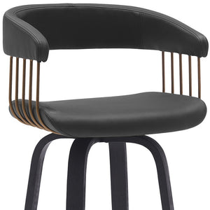 Homeroots 31" Black Faux Leather Swivel Bar Height Bar Chair   534472