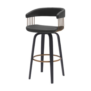 Homeroots 31" Black Faux Leather Swivel Bar Height Bar Chair   534472