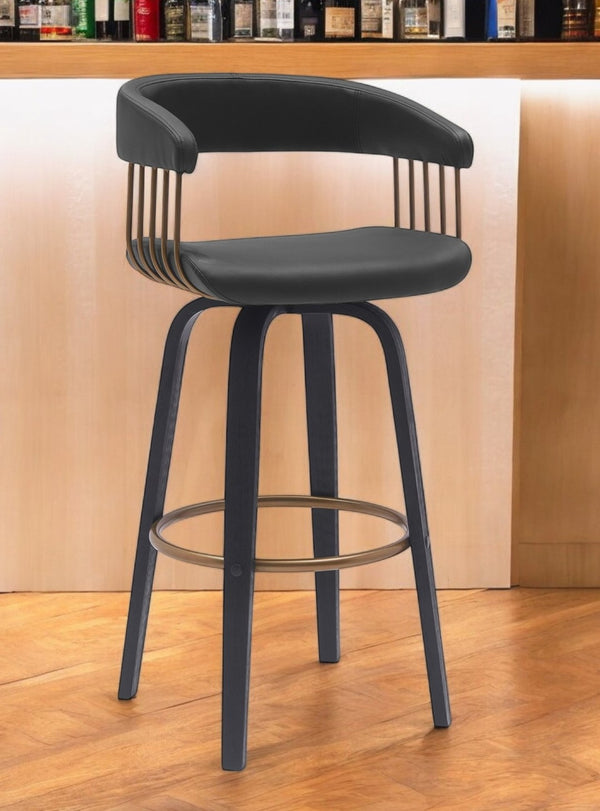 HomeRoots 31" Black Faux Leather Swivel Bar Chair - Stylish Ergonomic Design with 360° Mobility and Comfort 534472