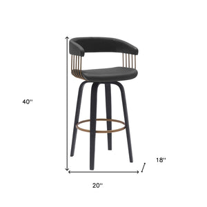 HomeRoots 31" Black Faux Leather Swivel Bar Chair - Stylish Ergonomic Design with 360° Mobility and Comfort 534472