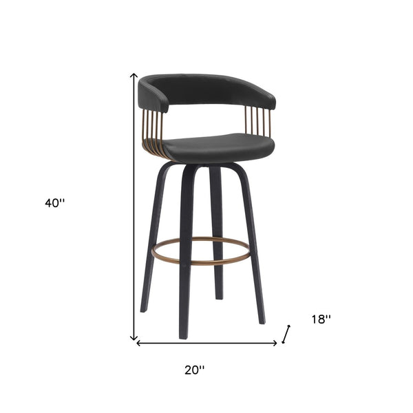 HomeRoots 31" Black Faux Leather Swivel Bar Chair - Stylish Ergonomic Design with 360° Mobility and Comfort 534472