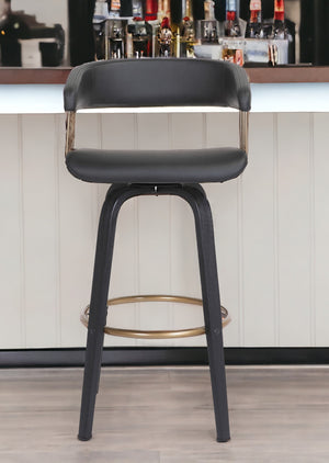 Homeroots 31" Black Faux Leather Swivel Bar Height Bar Chair   534472