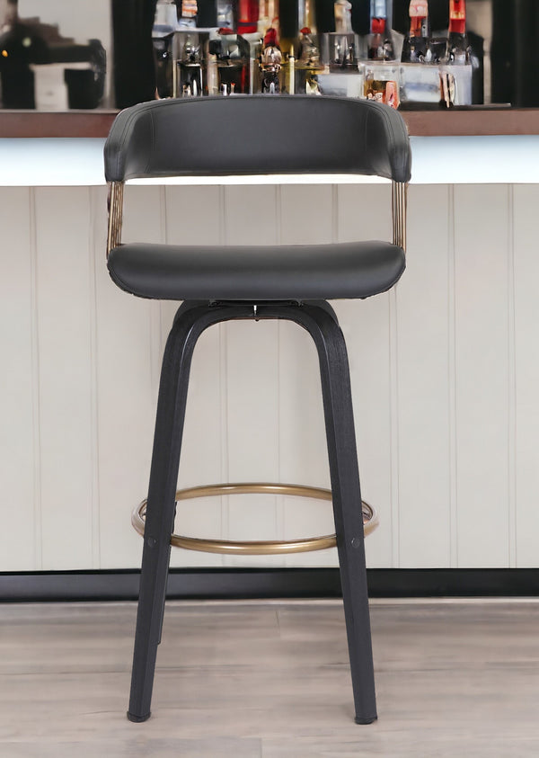 Homeroots 31" Black Faux Leather Swivel Bar Height Bar Chair   534472