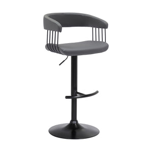 Homeroots Gray And Black Faux Leather With Metal Swivel Adjustable Height Bar Chair   534473