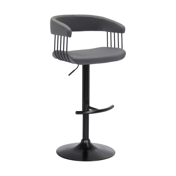 Homeroots Gray And Black Faux Leather With Metal Swivel Adjustable Height Bar Chair   534473
