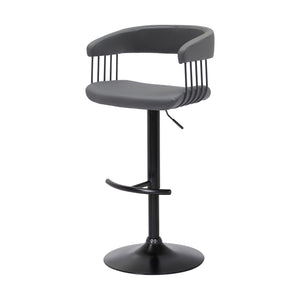 Homeroots Gray And Black Faux Leather With Metal Swivel Adjustable Height Bar Chair   534473