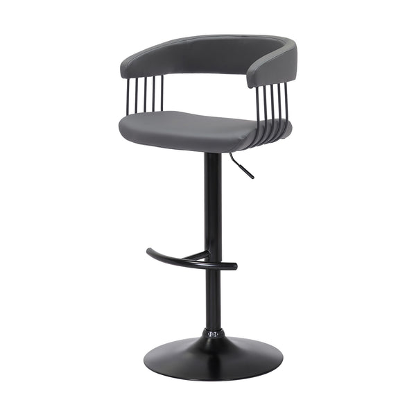 Homeroots Gray And Black Faux Leather With Metal Swivel Adjustable Height Bar Chair   534473