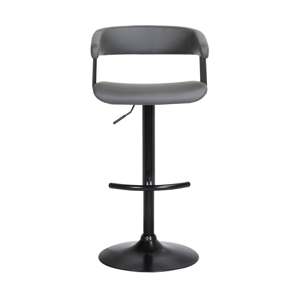 Homeroots Gray And Black Faux Leather With Metal Swivel Adjustable Height Bar Chair   534473