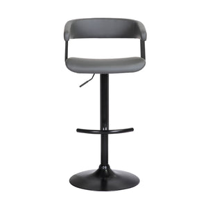 Homeroots Gray And Black Faux Leather With Metal Swivel Adjustable Height Bar Chair   534473