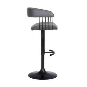 Homeroots Gray And Black Faux Leather With Metal Swivel Adjustable Height Bar Chair   534473