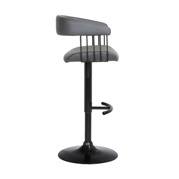 Homeroots Gray And Black Faux Leather With Metal Swivel Adjustable Height Bar Chair   534473