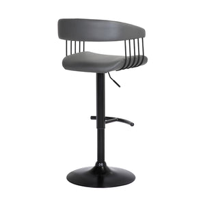 Homeroots Gray And Black Faux Leather With Metal Swivel Adjustable Height Bar Chair   534473