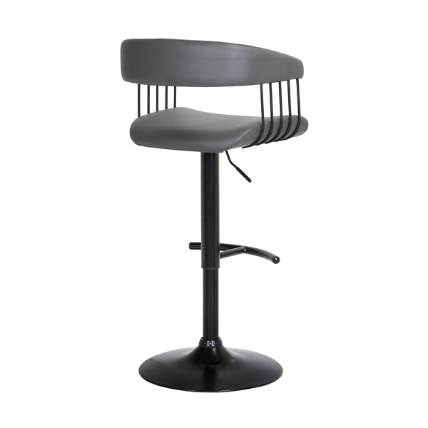 Homeroots Gray And Black Faux Leather With Metal Swivel Adjustable Height Bar Chair   534473