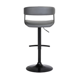 Homeroots Gray And Black Faux Leather With Metal Swivel Adjustable Height Bar Chair   534473