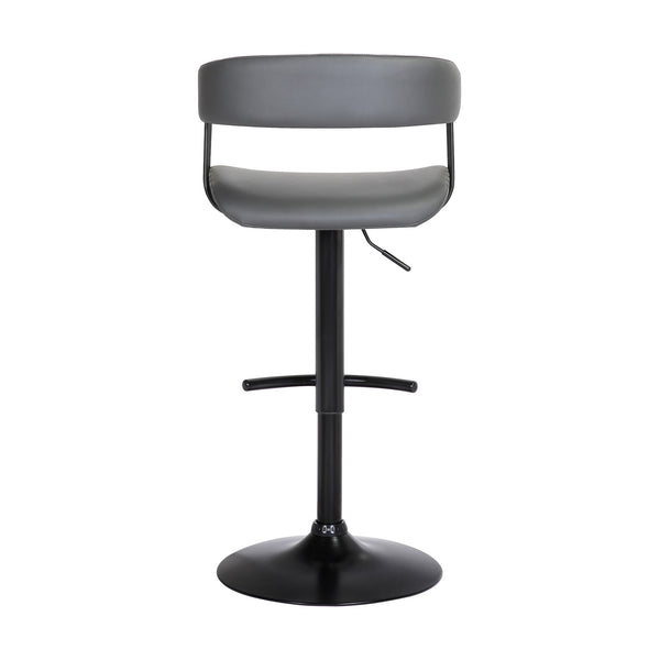 Homeroots Gray And Black Faux Leather With Metal Swivel Adjustable Height Bar Chair   534473