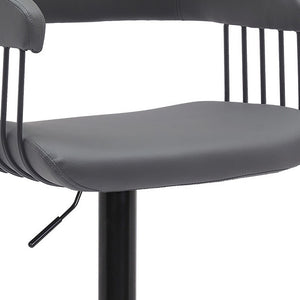 Homeroots Gray And Black Faux Leather With Metal Swivel Adjustable Height Bar Chair   534473