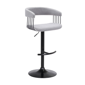 Homeroots Light Gray And Black Fabric With Metal Swivel Adjustable Height Bar Chair   534474