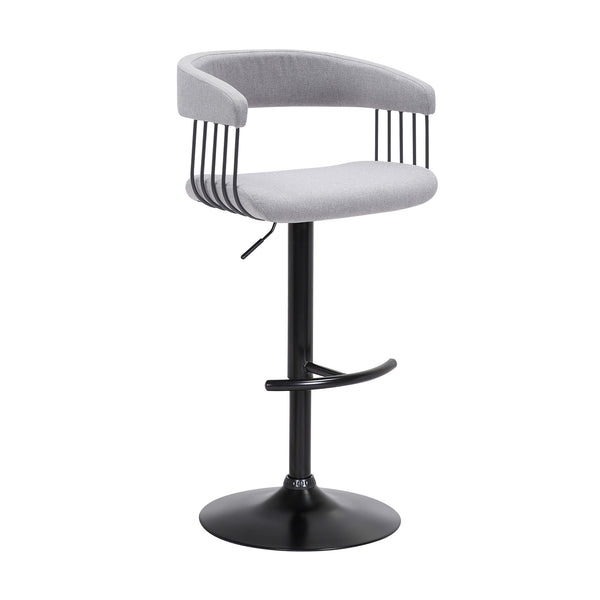 Homeroots Light Gray And Black Fabric With Metal Swivel Adjustable Height Bar Chair   534474
