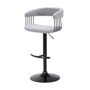 Homeroots Light Gray And Black Fabric With Metal Swivel Adjustable Height Bar Chair   534474