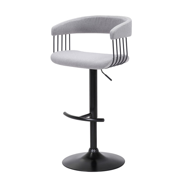 Homeroots Light Gray And Black Fabric With Metal Swivel Adjustable Height Bar Chair   534474