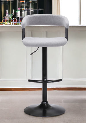 Homeroots Light Gray And Black Fabric With Metal Swivel Adjustable Height Bar Chair   534474
