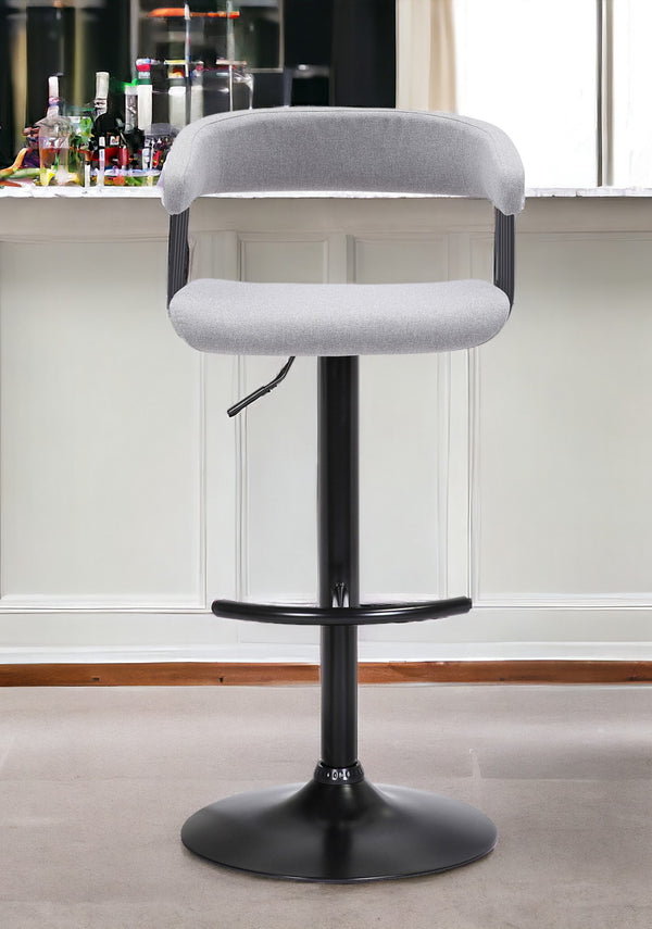 Homeroots Light Gray And Black Fabric With Metal Swivel Adjustable Height Bar Chair   534474
