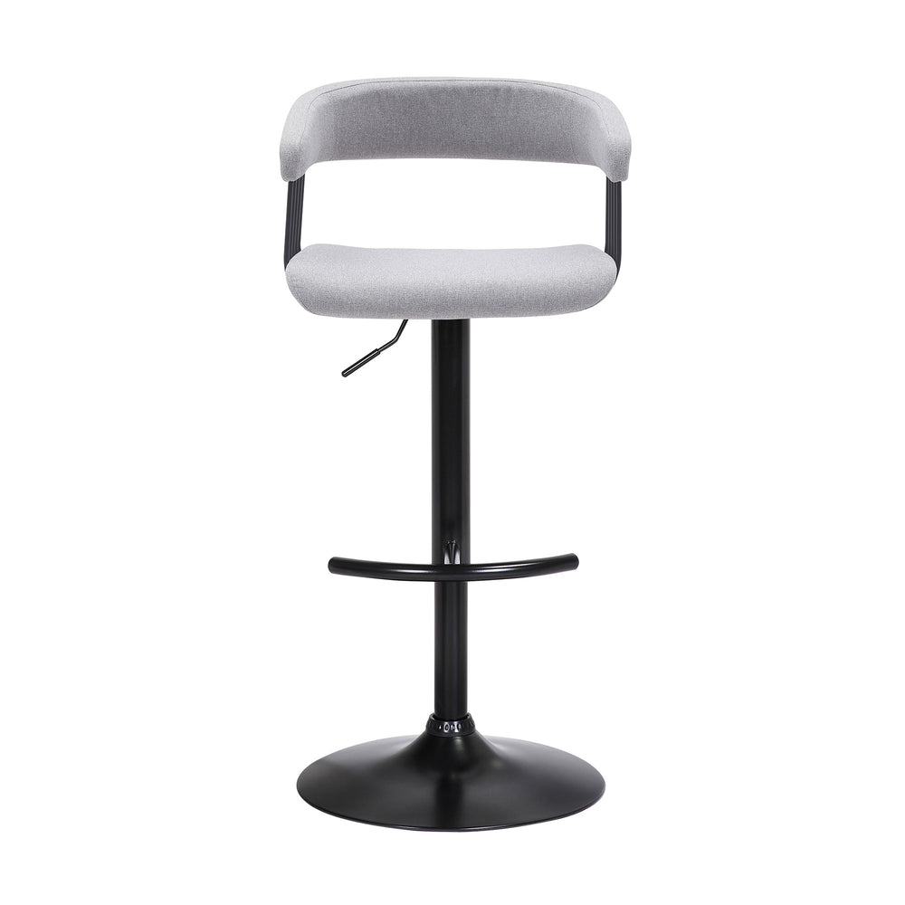Homeroots Light Gray And Black Fabric With Metal Swivel Adjustable Height Bar Chair   534474