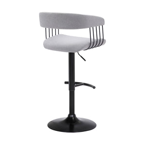 Homeroots Light Gray And Black Fabric With Metal Swivel Adjustable Height Bar Chair   534474