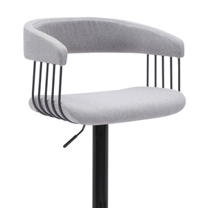 Homeroots Light Gray And Black Fabric With Metal Swivel Adjustable Height Bar Chair   534474