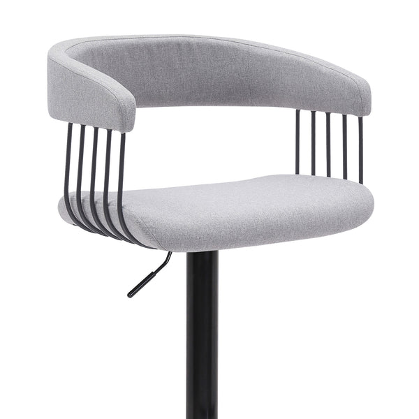Homeroots Light Gray And Black Fabric With Metal Swivel Adjustable Height Bar Chair   534474