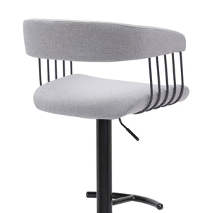 Homeroots Light Gray And Black Fabric With Metal Swivel Adjustable Height Bar Chair   534474