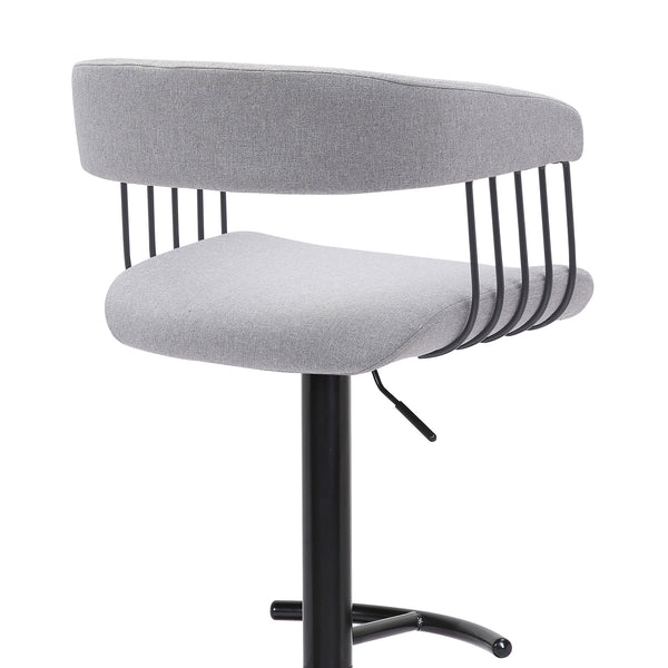Homeroots Light Gray And Black Fabric With Metal Swivel Adjustable Height Bar Chair   534474
