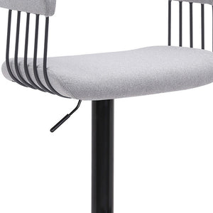 Homeroots Light Gray And Black Fabric With Metal Swivel Adjustable Height Bar Chair   534474