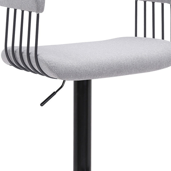Homeroots Light Gray And Black Fabric With Metal Swivel Adjustable Height Bar Chair   534474