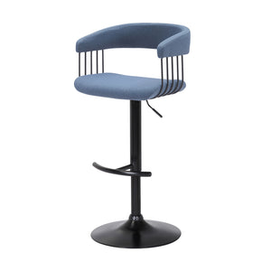 Homeroots Blue And Black Fabric With Metal Swivel Adjustable Height Bar Chair   534475