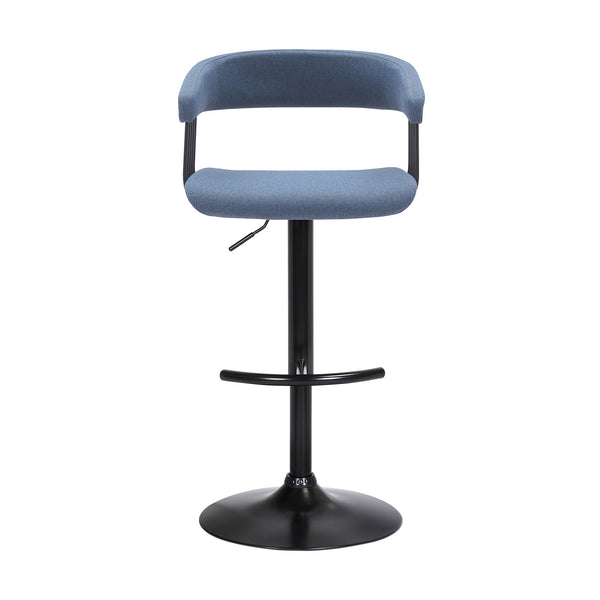 Homeroots Blue And Black Fabric With Metal Swivel Adjustable Height Bar Chair   534475