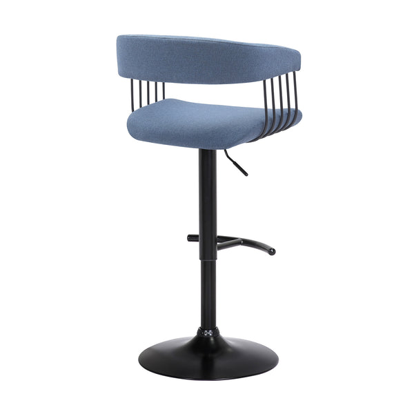 Homeroots Blue And Black Fabric With Metal Swivel Adjustable Height Bar Chair   534475