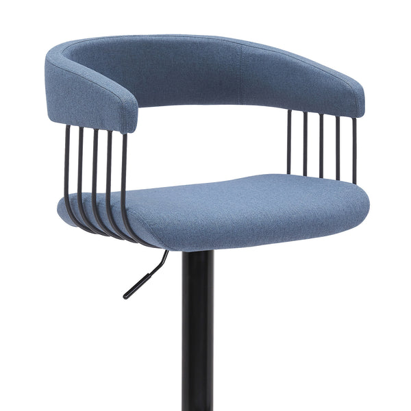 Homeroots Blue And Black Fabric With Metal Swivel Adjustable Height Bar Chair   534475