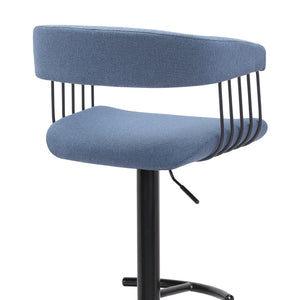 Homeroots Blue And Black Fabric With Metal Swivel Adjustable Height Bar Chair   534475