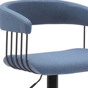 Homeroots Blue And Black Fabric With Metal Swivel Adjustable Height Bar Chair   534475