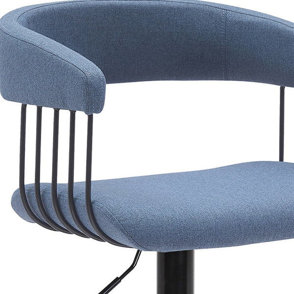 Homeroots Blue And Black Fabric With Metal Swivel Adjustable Height Bar Chair   534475