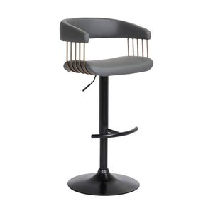 Homeroots Gray And Black Faux Leather With Metal Swivel Adjustable Height Bar Chair   534476