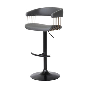 Homeroots Gray And Black Faux Leather With Metal Swivel Adjustable Height Bar Chair   534476