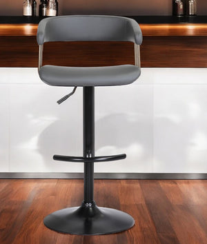 Homeroots Gray And Black Faux Leather With Metal Swivel Adjustable Height Bar Chair   534476