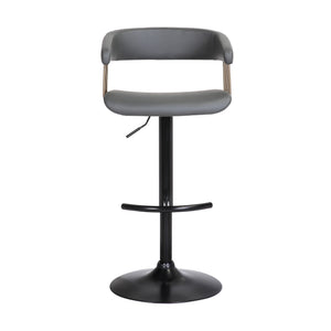 Homeroots Gray And Black Faux Leather With Metal Swivel Adjustable Height Bar Chair   534476