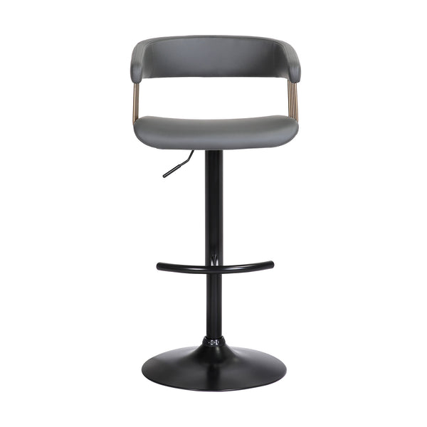 Homeroots Gray And Black Faux Leather With Metal Swivel Adjustable Height Bar Chair   534476