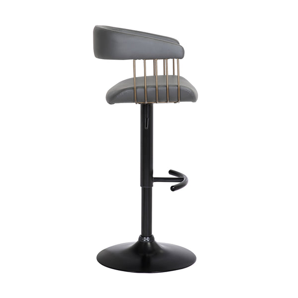 Homeroots Gray And Black Faux Leather With Metal Swivel Adjustable Height Bar Chair   534476