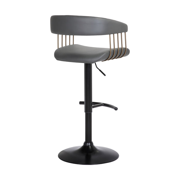 Homeroots Gray And Black Faux Leather With Metal Swivel Adjustable Height Bar Chair   534476
